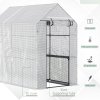 Outsunny Walk In Greenhouse with 2-Tier Shelves, Roll up Zip Panel Door, Garden Polytunnel Steeple Grow House for Outdoor, 6 x 4 x 6ft White