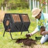 Outsunny Dual Chamber Garden Compost Bin, 130L Rotating Composter, Compost Maker with Ventilation Openings and Steel Legs, Dark Brown and Black