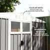 Outsunny 8 x 4 ft Metal Garden Shed, Garden Storage Shed with Window, 4 Vents and Lockable Door, Waterproof Galvanised Steel Tool Storage Shed, Light Grey
