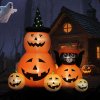 Outsunny 180 cm Tall Halloween Inflatables Pumpkin and Cat with Built-in LED Lights, Self-Inflating Outdoor Halloween Decoration for Garden Party, Orange and Black