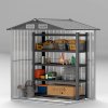 Outsunny 5ft x 4ft Garden Shed, Metal Tool Storage Shed with Sliding Door, Sloped Roof and Foundation Kit for Garden, Patio, Grey Wood Effect