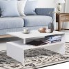 HOMCOM Coffee Table with Storage, 2-Tier Centre Table, Modern Living Room Table with Open Shelf and Aluminium Poles, White