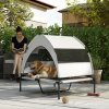 PawHut Elevated Dog Bed with Removable Canopy, Portable Cooling Raised Pet Cot with Breathable Mesh, Storage Bag, for Indoor Outdoor Use, for Medium Large Dogs, 92 x 75 x 89 cm, Light Grey
