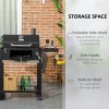 Outsunny Charcoal Barbecue Grill Trolley with Adjustable Charcoal Pan, Galvanised Steel Smoker BBQ Grill with Storage Shelves, Lid, Themometer, Bottle Opener and Wheels, Black