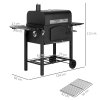 Outsunny Charcoal Grill BBQ Trolley with Adjustable Charcoal Height, Charcoal Stove for Pot, Garden Smoker Barbecue with Folding Shelves, Thermometer on Lid, Bottle Opener and Wheels
