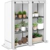 Outsunny 3 Tier Lean-to Mini Greenhouse with Reinforced PE Cover, Portable Small Greenhouse with Roll-Up Door, Grey Hemmed Edging, 144 x 48 x 152cm, White