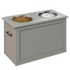 PawHut Raised Dog Bowls, Pet Feeding Storage Station with Two Stainless Steel Bowls, Base, for Large Dogs, Grey