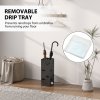 HOMCOM Metal Umbrella Stand, Square Umbrella Holder with Removable Drip Tray and 4 Hooks, Decorative Umbrella Storage Rack for Hallway, Entryway, 15.5 x 15.5 x 41 cm, Black