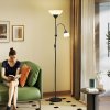 HOMCOM LED Floor Lamp for Living Room, 180cm Tall Standing Lamp, Mother and Child Uplighter with Adjustable Gooseneck, Black