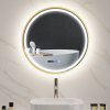 HOMCOM 600mm Round Bathroom Mirror with LED Lights, Wall Mounted Backlit Illuminated Bathroom Mirror with Demister, 3 Colours Dimmable, Memory Function, Touch Switch, Time and Temp Display, Gold Tone