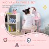 HOMCOM Kids Dressing Table and Stool Kids Vanity Set Makeup Desk w/ Mirror, Drawer, for Ages 3-6 Years - Pink