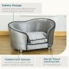 PawHut Dog Sofa Bed for Miniature Dogs, Pet Chair Couch Kitten Lounge with Soft Washable Cushion, Thick Sponge, Wooden Frame, Storage Pocket, 69 x 49 x 38cm - Silver-Tone