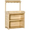 Outsunny Garden Potting Bench Table, Wooden Workstation Bench w/ Galvanized Metal Tabletop, Storage Shelves and Hooks for Patios, Courtyards, Balcony