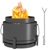Outsunny Smokeless Fire Pit with Ash Catcher, 37cm Portable Wood Burning Firepit with Poker for Garden Camping Bonfire Party, Metal, Dark Grey