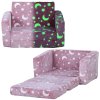 AIYAPLAY Kids Sofa Bed, 2 in 1 Kids Folding Bed Toddler Armchair with Glow in The Dark Stars Design, Washable Cushion and Cover, Convertible Kid Chair to Lounger for 1.5-3 Years Old, 1 Seater, Pink
