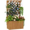 Outsunny Wooden Planter with Trellis, Freestanding Raised Garden Bed with Drainage Holes, Outdoor Planter Box with Liner for Vegetables, Herbs and Flowers, Natural