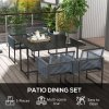 Outsunny 5 Pieces Garden Dining Set, Outdoor Patio Cube Set, 4 Seater Outdoor Table and Chairs with Foldable Backrest, Tempered Glass Top, Handwoven Rope for Poolside, Space-Saving, Dark Grey