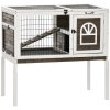 PawHut Wooden Rabbit Hutch, Elevated Guinea Pig Cage w/ Openable Roof, Ladder, Removable Tray, 90 x 53 x 87cm - Brown