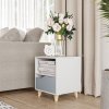 HOMCOM Bedside Table Nightstand with Drawer and Shelf, Side End Table with Wood Legs for Bedroom, White and Grey