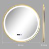 HOMCOM 600mm Round Bathroom Mirror with LED Lights, Wall Mounted Backlit Illuminated Bathroom Mirror with Demister, 3 Colours Dimmable, Memory Function, Touch Switch, Time and Temp Display, Gold Tone