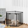 PawHut Pet Safety Gate, 5 Panels Playpen Fireplace, Metal Fence, Stair Barrier, Room Divider w/ Walk-Through Door - Black