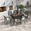 Outsunny 7 PCs Garden Patio Dining Set with Parasol Hole, Cast Aluminium Outdoor Furniture Set with Six Cushioned Chairs and Rectangle Dining Table, for Garden, Lawn, Deck, Black