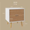 HOMCOM Bedside Table, Modern Nightstand with 2 Drawers, Small Sofa End Table with Storage and Solid Wood Legs for Bedroom, Living Room, Brown