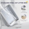 PawHut Stainless Steel Litter Tray with Plasma Deodoriser System, 65L Extra Large Enclosed Litter Box with Lid High, Sided Wall and Scoop for Larger Cats, Easy to Clean & Odour-Resistant, Grey