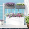 Outsunny Set of 2 Hanging Flower Boxes, 50 cm Long, Rattan Look Flower Pot with Drainage Holes and Hooks, Railing Box for Fence Balcony Garden, Grey