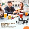 Outsunny 7 Piece Garden Dining Set, Outdoor Table and 6 Stackable Chairs, Steel Frame, Tempered Glass Top Table, Mesh Seats, Black