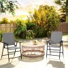 Outsunny Folding Garden Chairs Set of 2, PE Rattan Garden Dining Chairs with Armrests, High Back and Steel Frame, Weather Resistant Outdoor Dining Furniture for Patio, Balcony, Grey