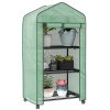 Outsunny 3 Tier Mini Greenhouse with Reinforced PE Cover and Wheels, Portable Small Greenhouse with Roll-up Door and Wire Shelves, 130H x 69W x 49D cm, Green