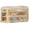 PawHut Wooden Large Hamster Cage Small Animal Exercise Play House 3 Tier with Sliding Tray, Seesaws, Water Bottle, Natural