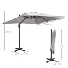 Outsunny 2.7 x 2.7 m Cantilever Parasol, Square Overhanging Umbrella with Cross Base, Crank Handle, Tilt, 360 Rotation and Aluminium Frame, Grey