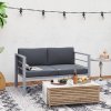 Outsunny 2 Seater Garden Sofa, All-Weather Garden Loveseat with Removable Cushions, Metal Frame Outdoor Furniture for Balcony, Charcoal Grey