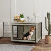 PawHut Dog Crate Furniture on Wheels, Dog Cage End Side Table with Lockable Double Doors, for Medium Breeds, 80 x 56 x 62.5cm, Grey
