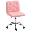 HOMCOM PU Leather Armless Office Chair, Modern Vanity Computer Swivel Chair with Rolling Wheels and Adjustable Height for Home Study, Bedroom, Pink