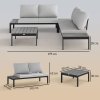 Outsunny 4 Piece L Shaped Garden Furniture Set, 4 Seater Garden Corner Sofa Set, 2 Loveseats with Removable Backs, 2 Wood-Plastic Coffee Tables and Thick Cushions for Outdoor, Grey
