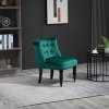 HOMCOM Velvet Accent Chair, Button Tufted Wingback Chair with Rubber Wood Legs for Living Room, Bedroom, Dark Green