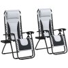 Outsunny Zero Gravity Lounger Chair Set of 2, Folding Reclining Patio Chair with Padded Seat, Cup Holder, Soft Cushion and Headrest for Poolside, Camping, Grey