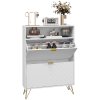 HOMCOM Narrow Shoe Cabinet with 2 Flip Drawers, Slim Shoe Storage Cabinet with Adjustable Shelves, Open Shelf, Hairpin Legs and 2 Vents for 12 Pairs of Shoes for Entryway, White