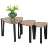 HOMCOM Nest of Tables, Coffee Table Set of 3, Triangle Nesting Tables with Metal Legs, Industrial End Side Table for Living Room, Walnut Wood Grain