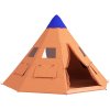 Outsunny 6 Men Tipi Tent, Camping Tent with Mesh Windows, Sewn-in Floor, Two Doors and Carry Bag, Easy Set Up, for Hiking Picnics Outdoor Night, Orange