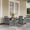 Outsunny 4 Seater Rattan Dining Set with Cushions, 5 Pieces Garden Dining Set with Glass Tabletop, PE Rattan Garden Furniture Set with Dining Table and Armchairs for Patio, Balcony, Mixed Grey