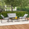 Outsunny 4 Piece Garden Sofa Set, 2 Single Armchair, Loveseat and Coffee Table Set with Steel Frame, Outdoor Furniture with Thick Cushions, Light Grey