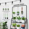 Outsunny 3 Tier Plant Stand with Hanging Rod and Hooks, Metal Plant Rack Shelf, Ladder Flower Pot for Indoor Outdoor Porch Balcony Living Room Bedroom, Black