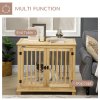 PawHut Wooden Dog Crate End Table w/ Double Doors, Furniture Style Dog Crate for Medium Dogs, Indoor Use w/ Soft Washable Cushion