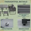 Outsunny 9 Pieces Garden Dining Set with Cushion, 8 Seater Garden Table and Chairs Cube Set with Glass Top Dining Table, 4 Chairs and 4 Footstools, Grey