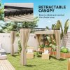 Outsunny 3 x 3(m) Pergola with Retractable Roof Canopy and Curtains, Metal Frame Garden Gazebo Outdoor Sun Shade Shelter for Grill, Patio, Deck, Beige