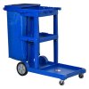 HOMCOM Cleaning Carts On Wheels, Janitorial Trolley with 3 Tier Shelves, Housekeeping Utility Service Unit with Rubbish Bag and Mop Mount for Hotel, Office, Blue